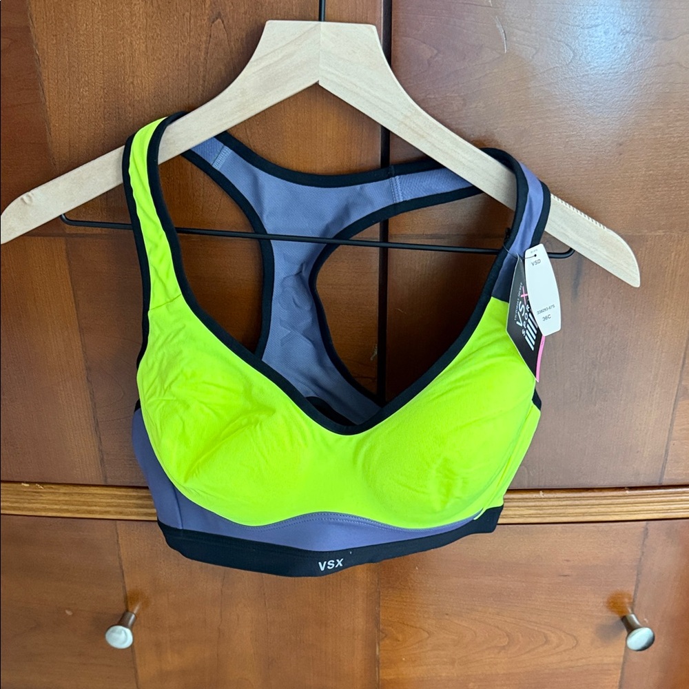 NWT VSX Neon Lime and Charcoal Sports Bra size 36 c